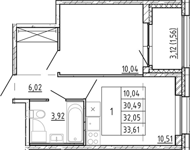 1-комнатная квартира 30.49 м², 2/12 эт., ЖК «Полис Новоселье»